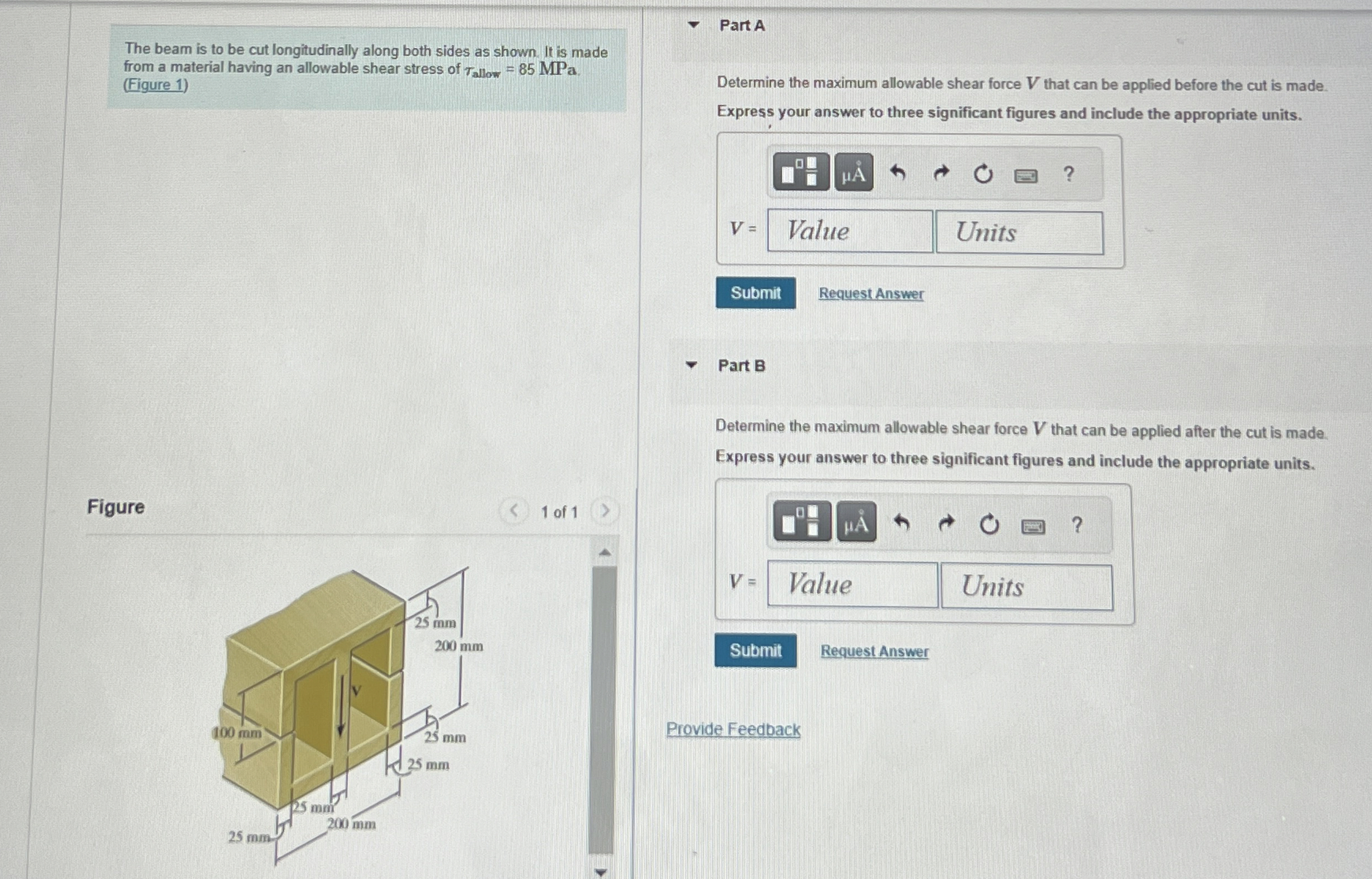 The beam is to be cut longitudinally along both