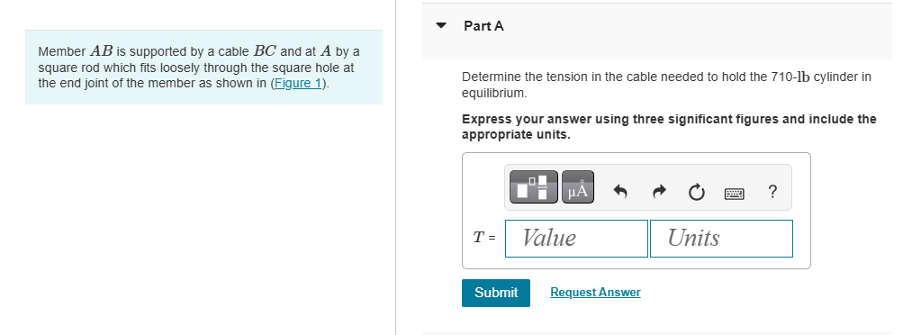 Member \ ( A B \ ) is supported by a cable \ ( B
