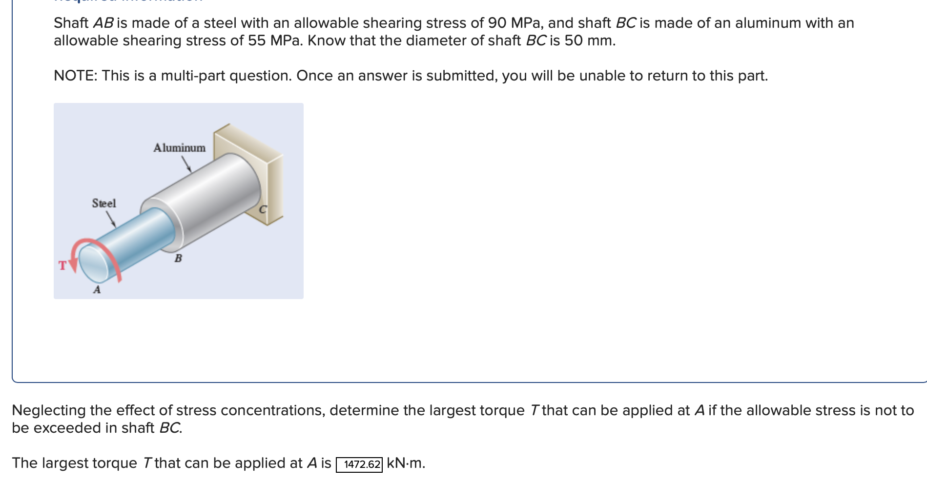 Shaft \ ( A B \ ) is made of a steel with an