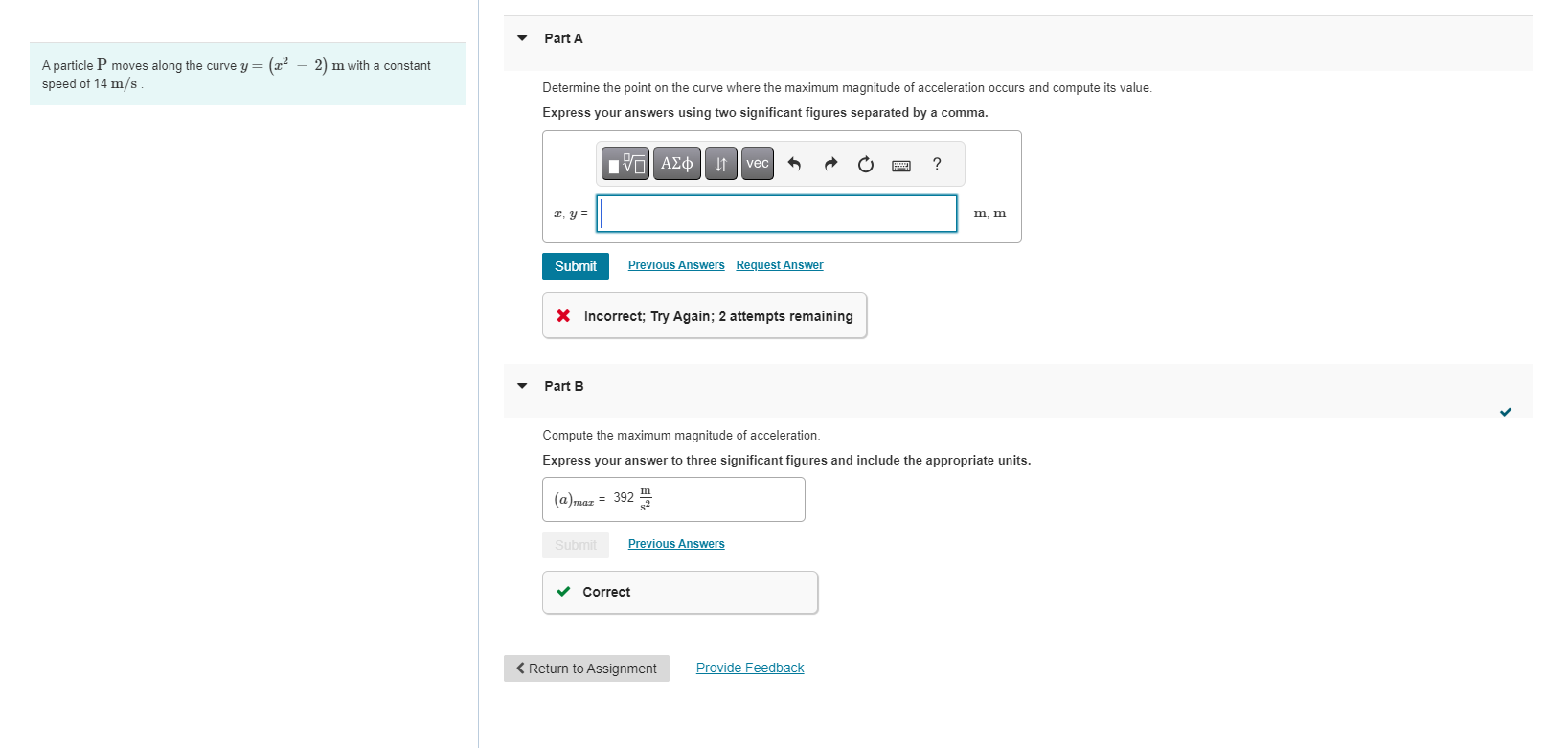 A particle P moves along the curve y = ( x 2 - 2