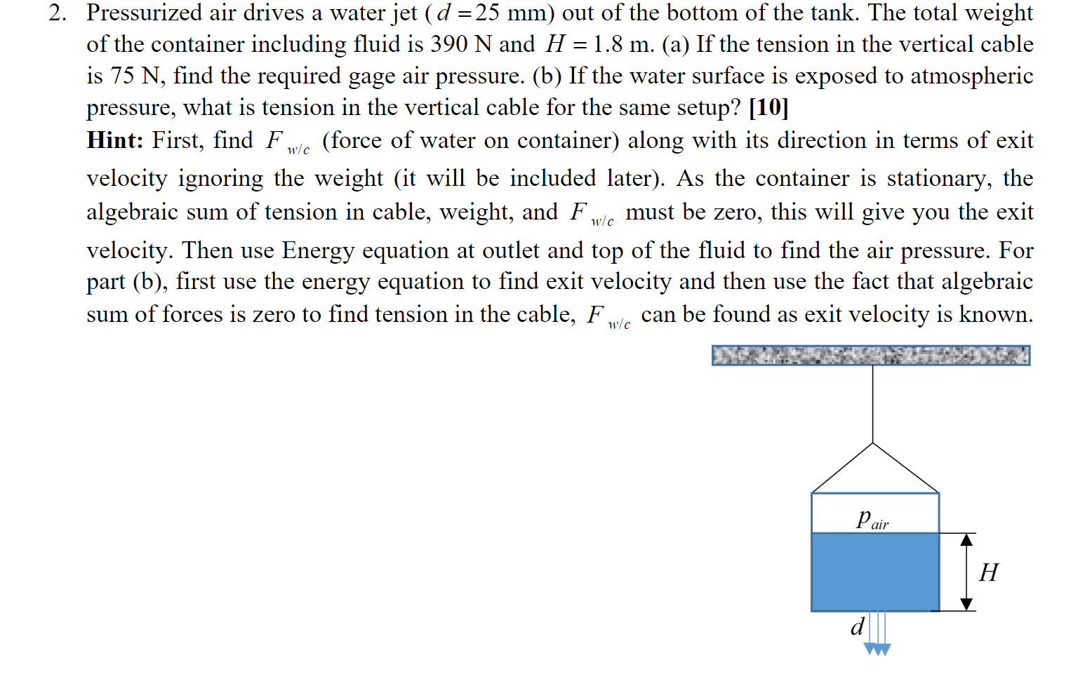 2 . Pressurized air drives a water jet \ ( ( d =