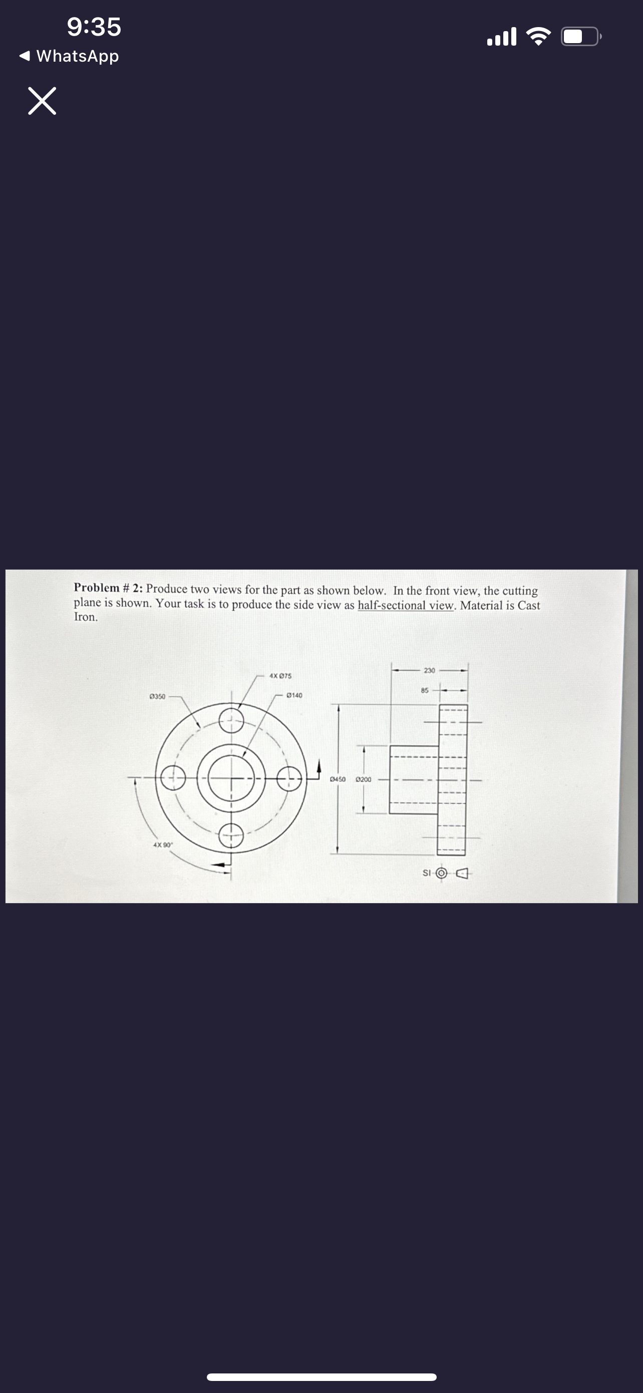 Problem # 2 : Produce two views for the part as