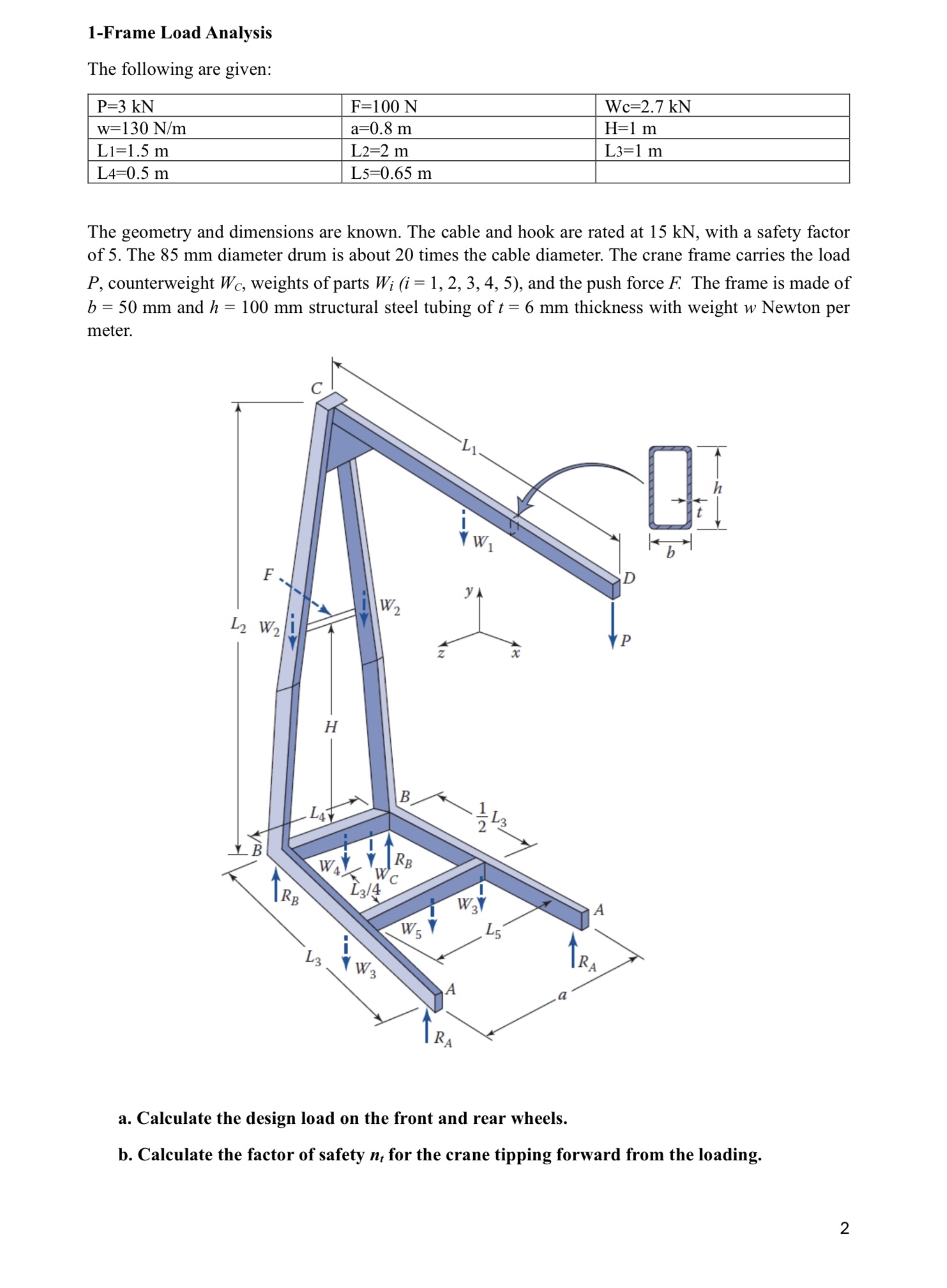 The figure below shows a floor crane with