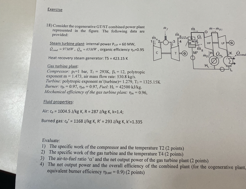 Exercise Consider the cogenerative GT / ST