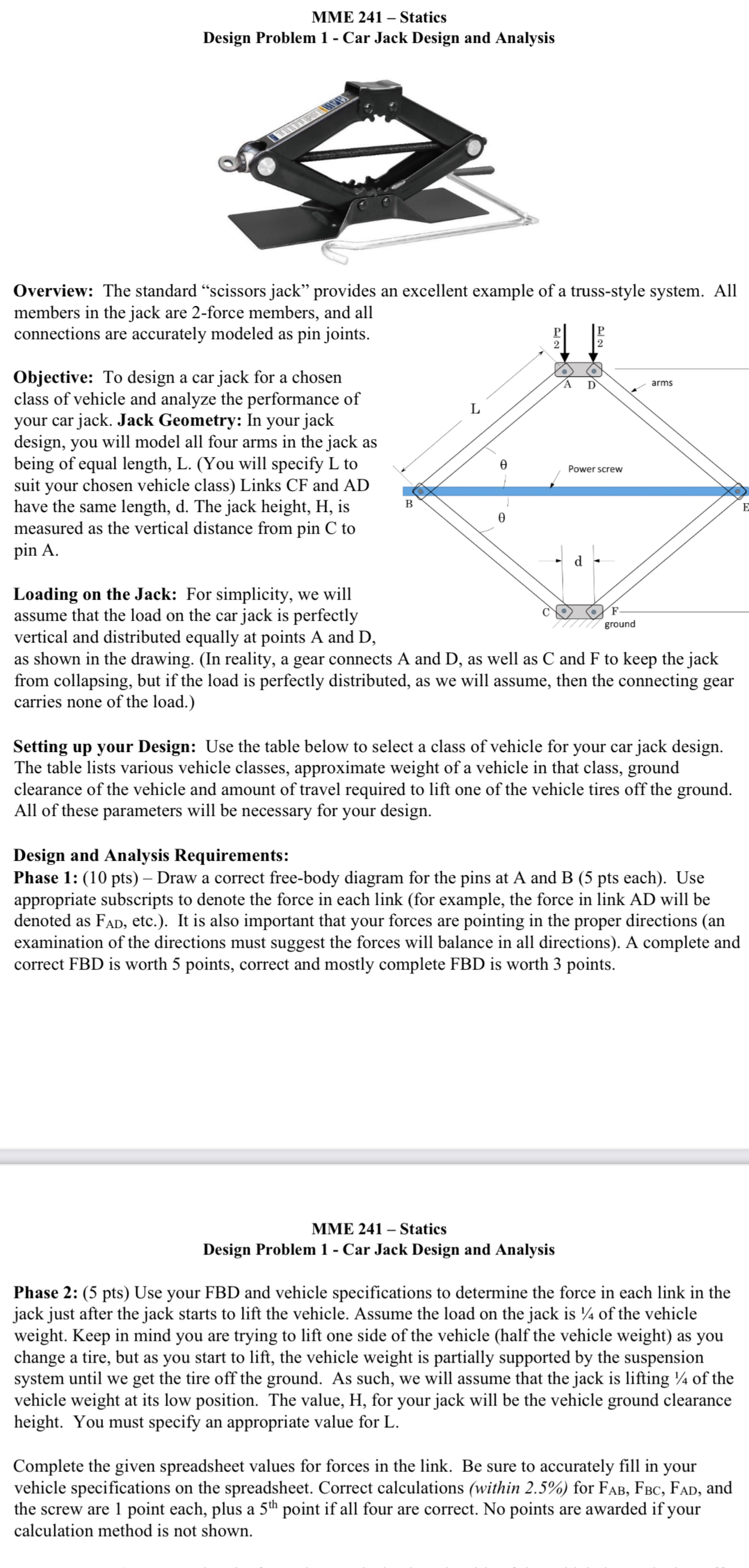 MME 2 4 1 - Statics Design Problem 1 - Car Jack