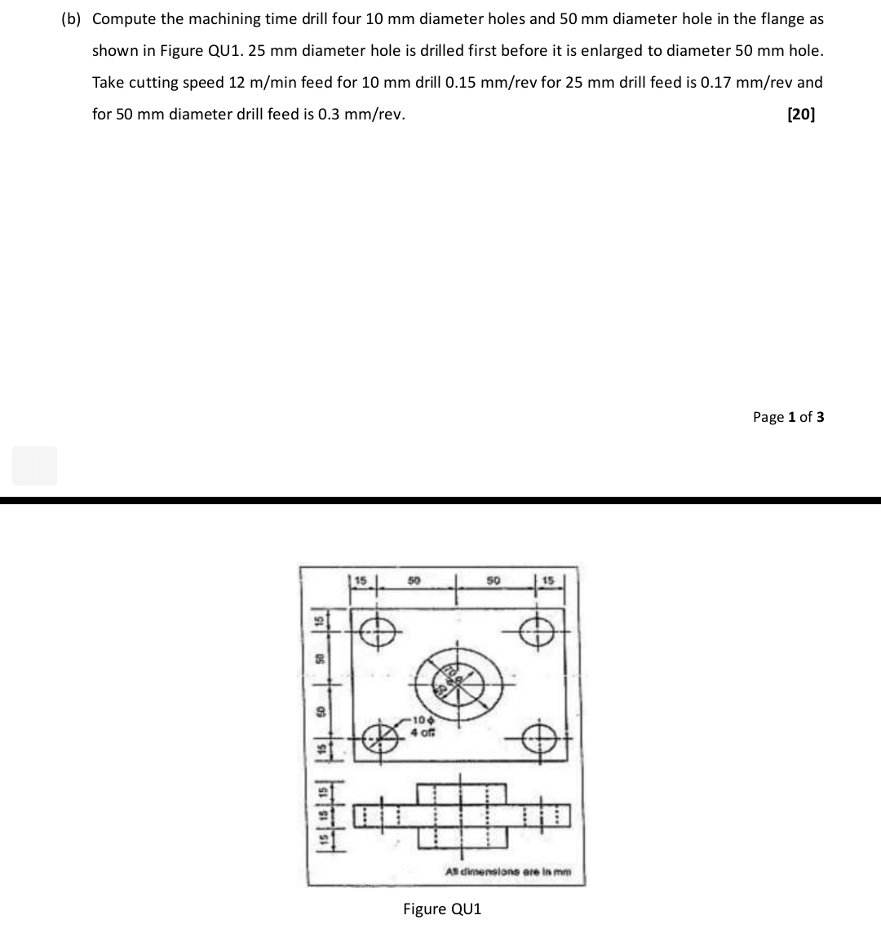 ( b ) Compute the machining time drill four 1 0