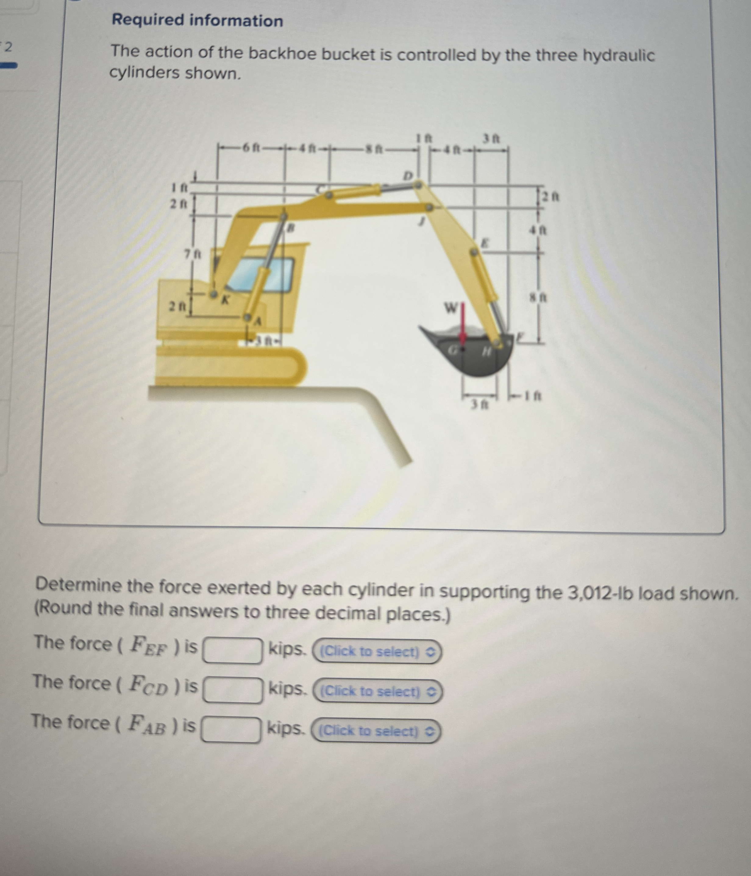 Required information The action of the backhoe