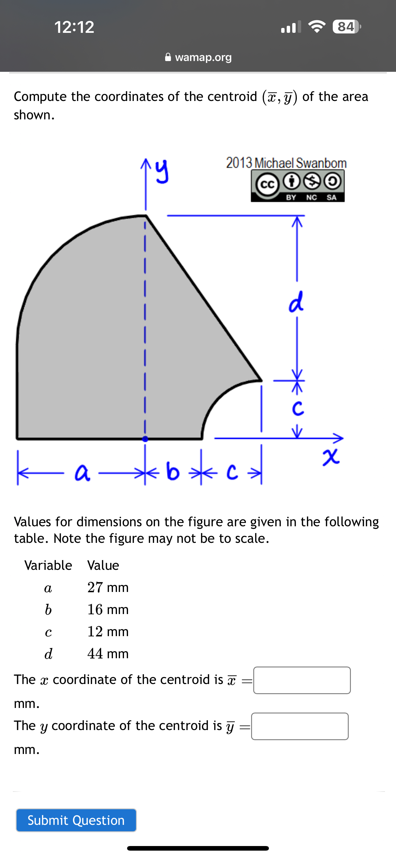 Compute the coordinates of the centroid ( x , b a