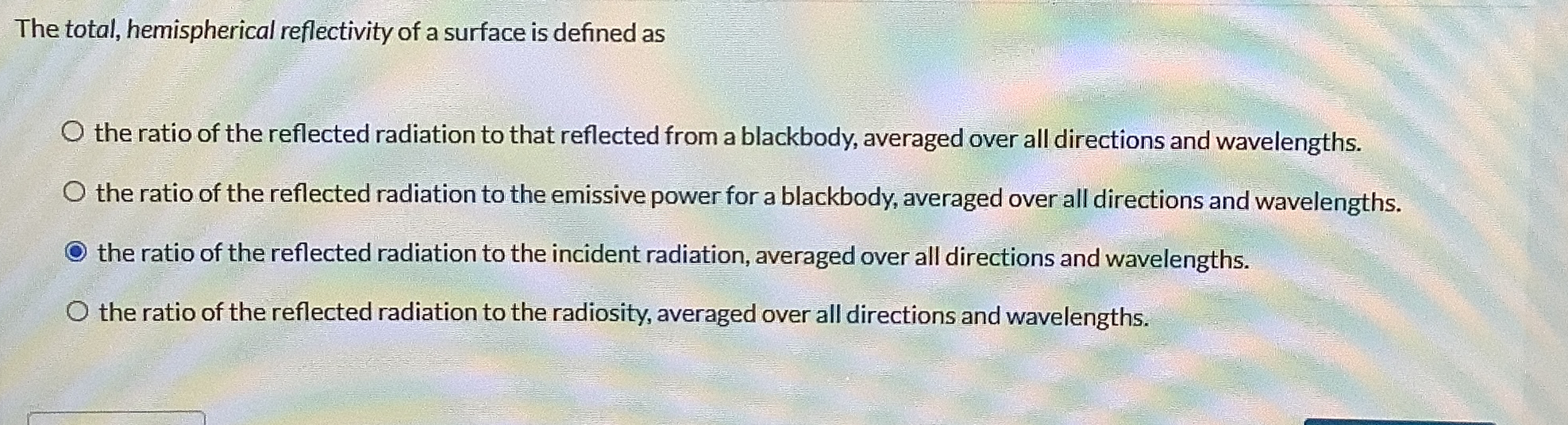 The total, hemispherical reflectivity of a
