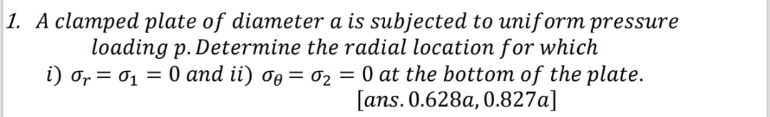 A clamped plate of diameter a is subjected to