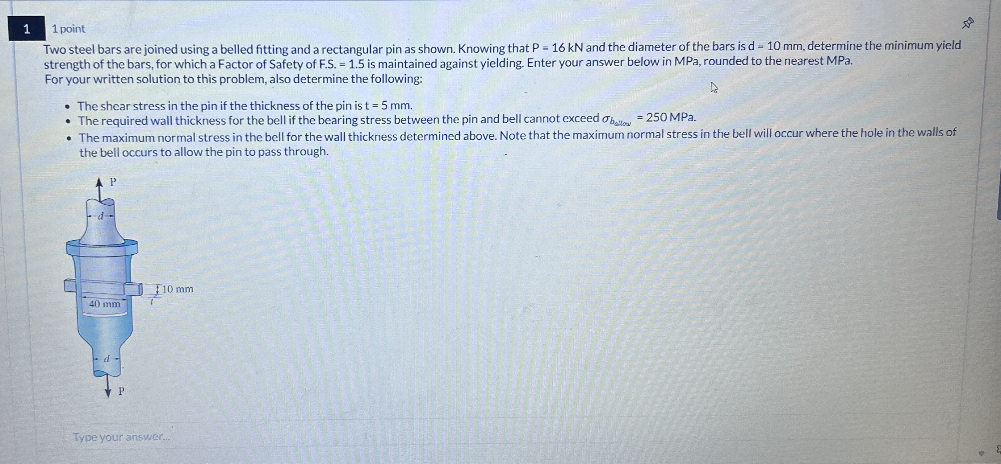 1 1 point Two steel bars are joined using a