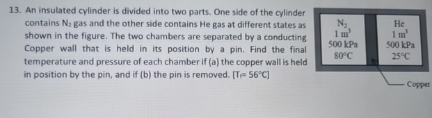 An insulated cylinder is divided into two parts.