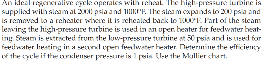 An ideal regenerative cycle operates with reheat.