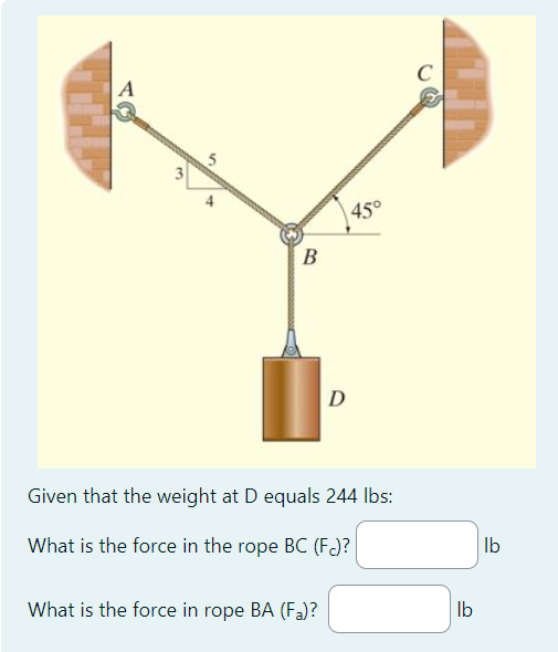 Given that the weight at D equals 2 4 4 lbs :