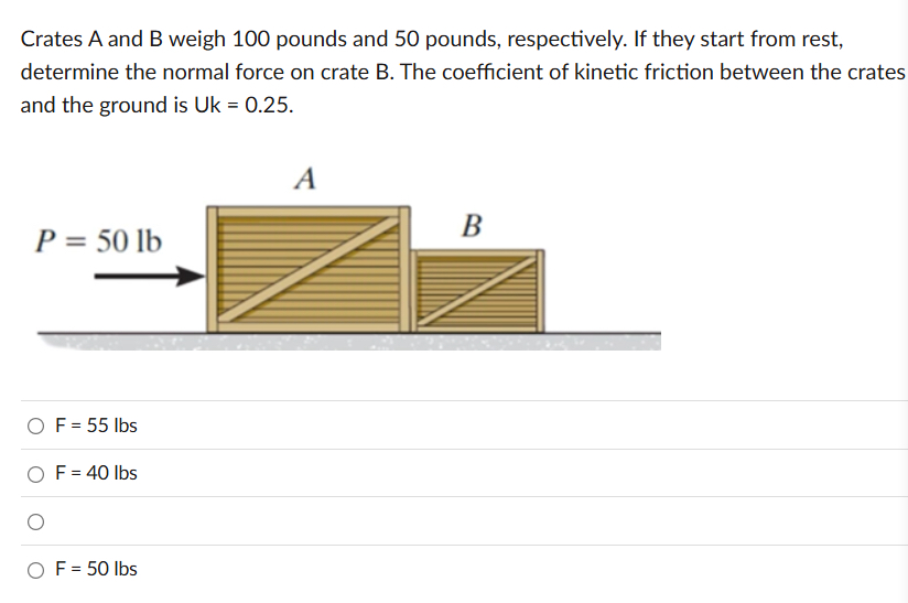 Crates A and B weigh 1 0 0 pounds and 5 0 pounds,