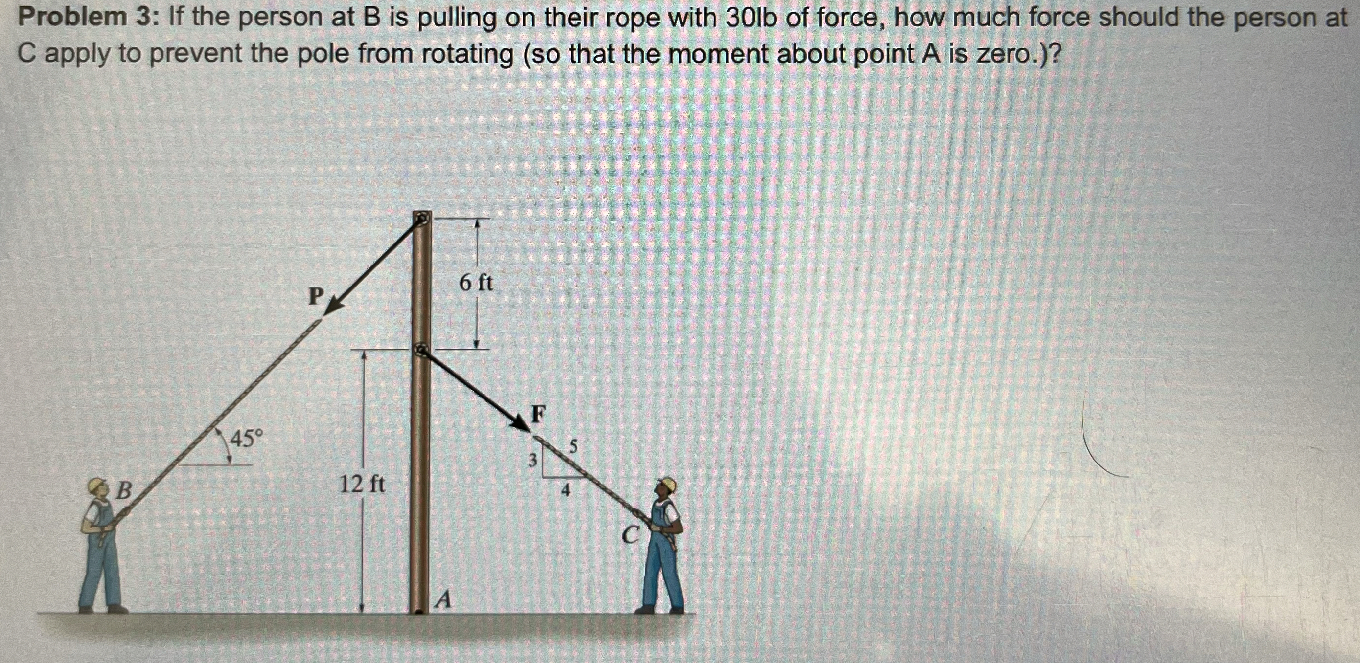 Problem 3 : If the person at B is pulling on