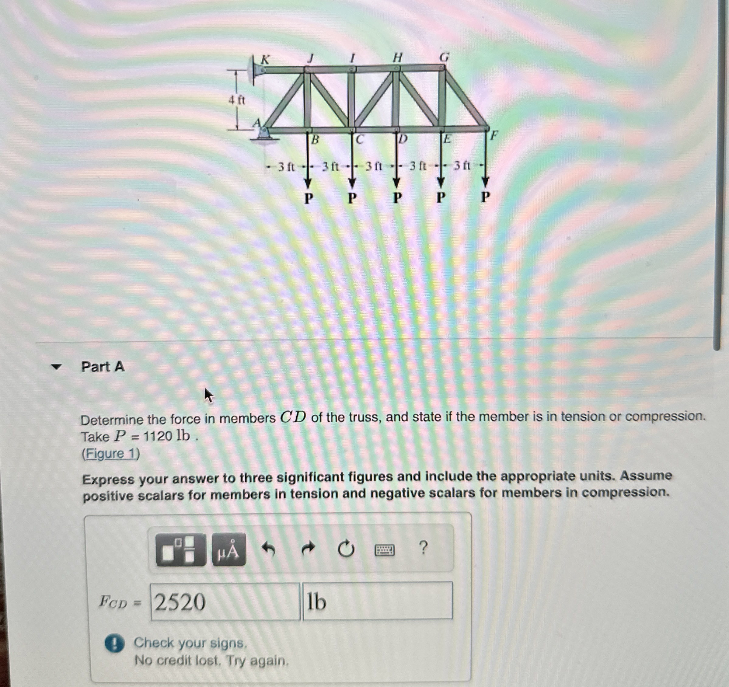 Part A Determine the force in members C D , HI ,