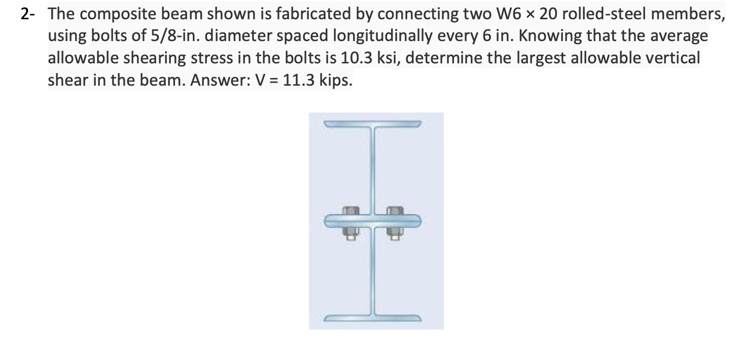 2 - The composite beam shown is fabricated by