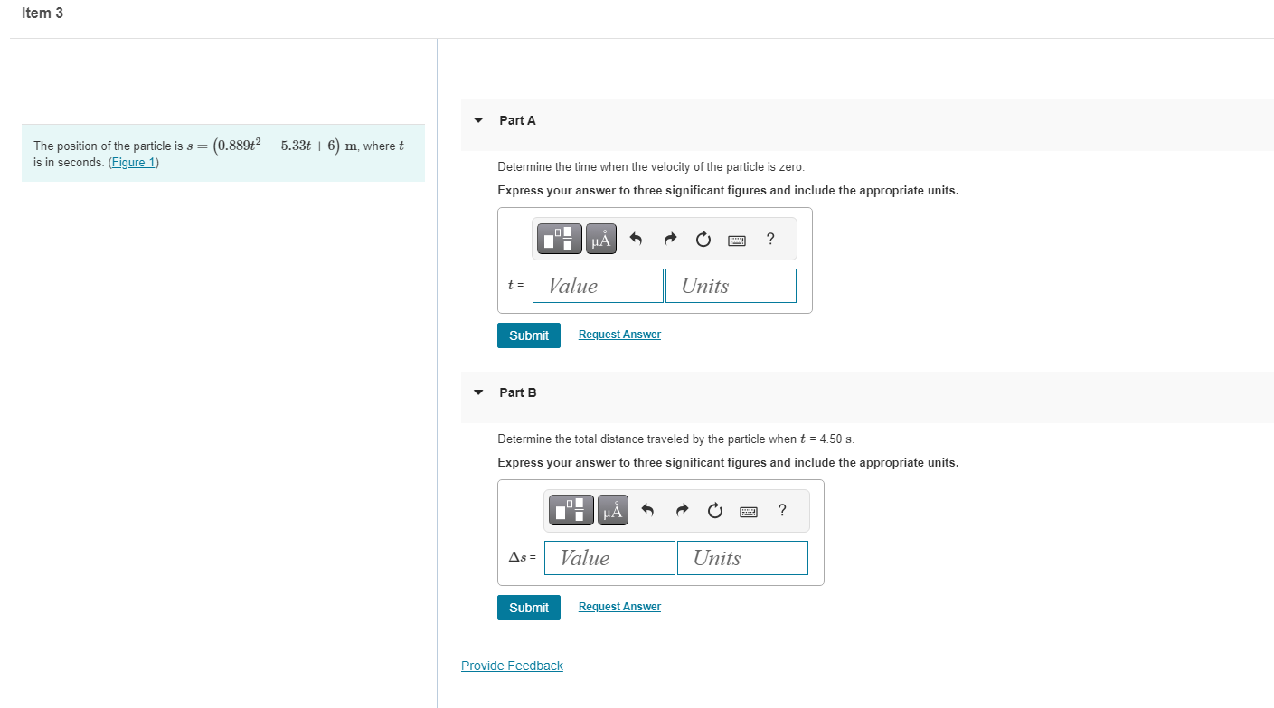 The position of the particle is s = ( 0 . 8 8 9 t