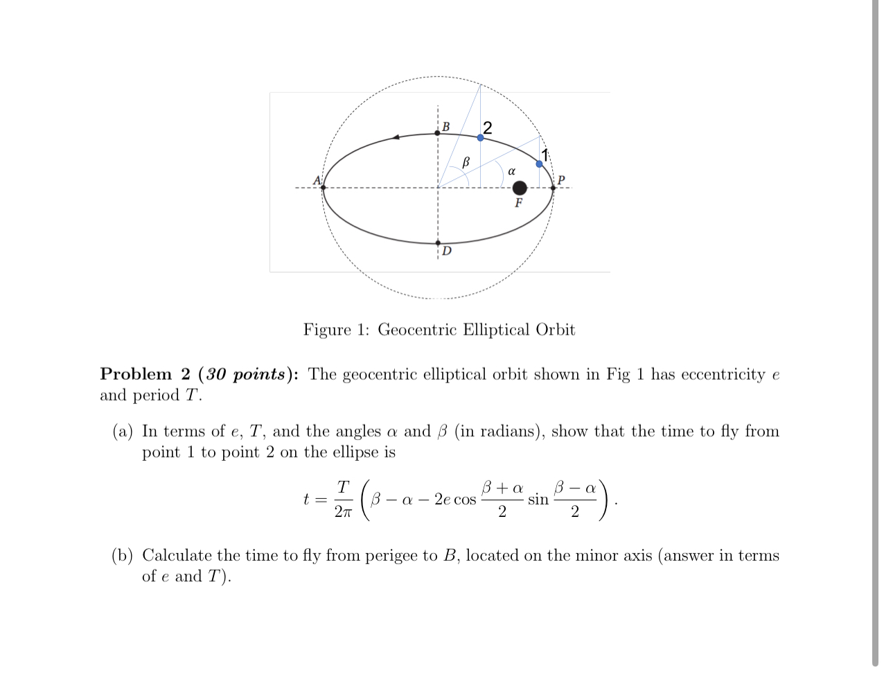 Figure 1 : Geocentric Elliptical Orbit Problem 2