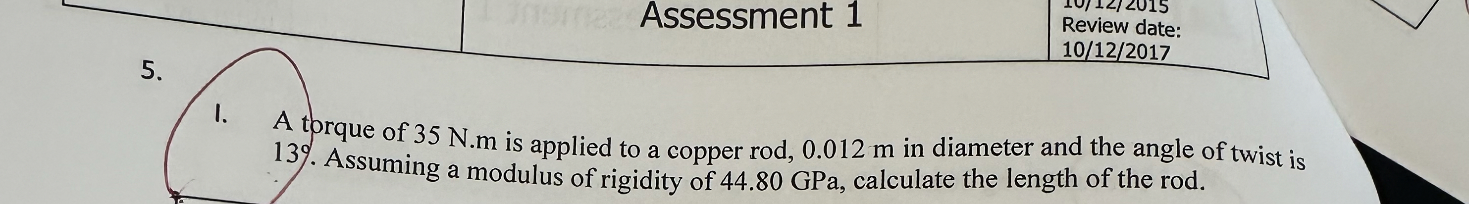 Assessment 1 1 < 0 1 5 Review date: 1 0 / 1 2 / 2