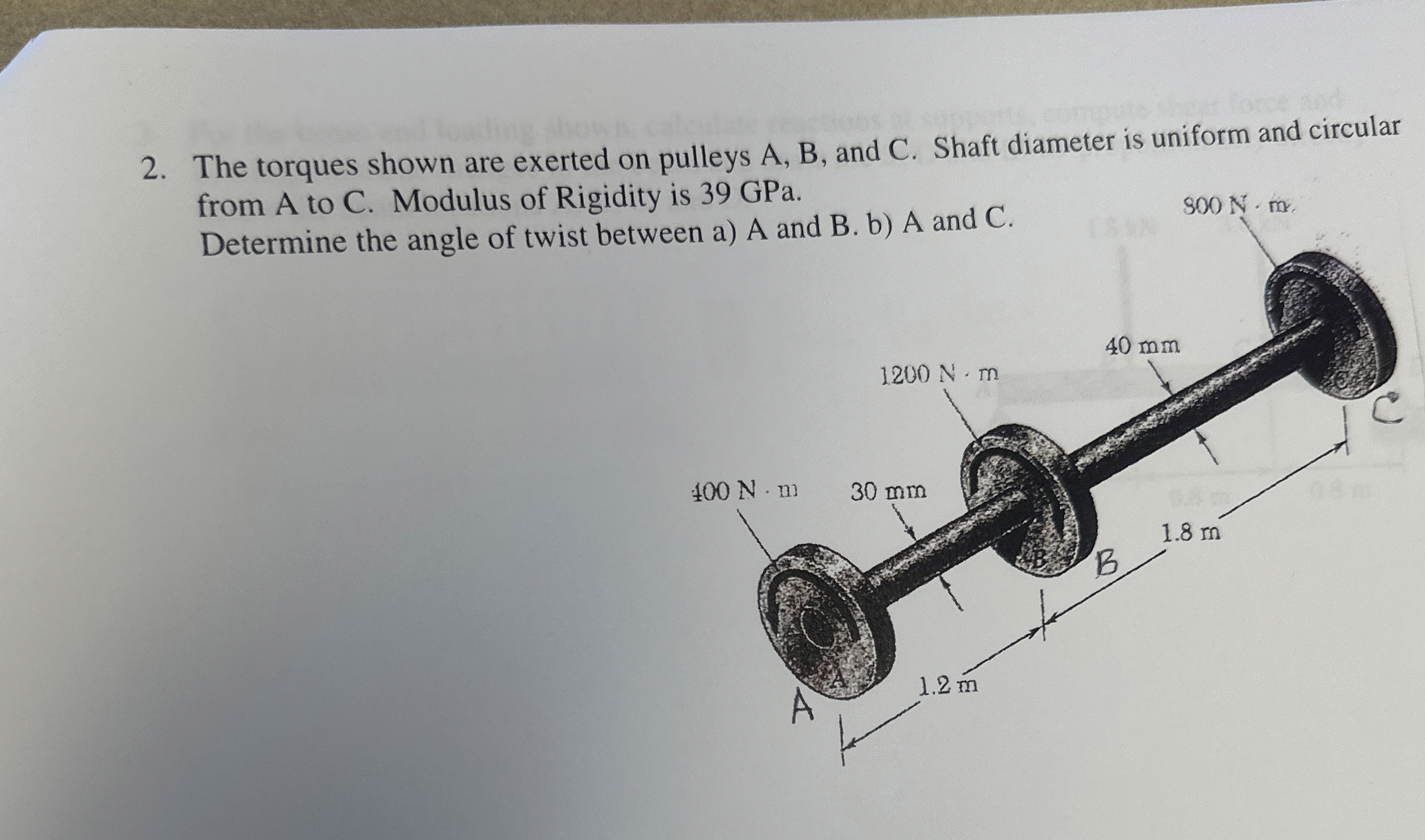 The torques shown are exerted on pulleys A , B ,