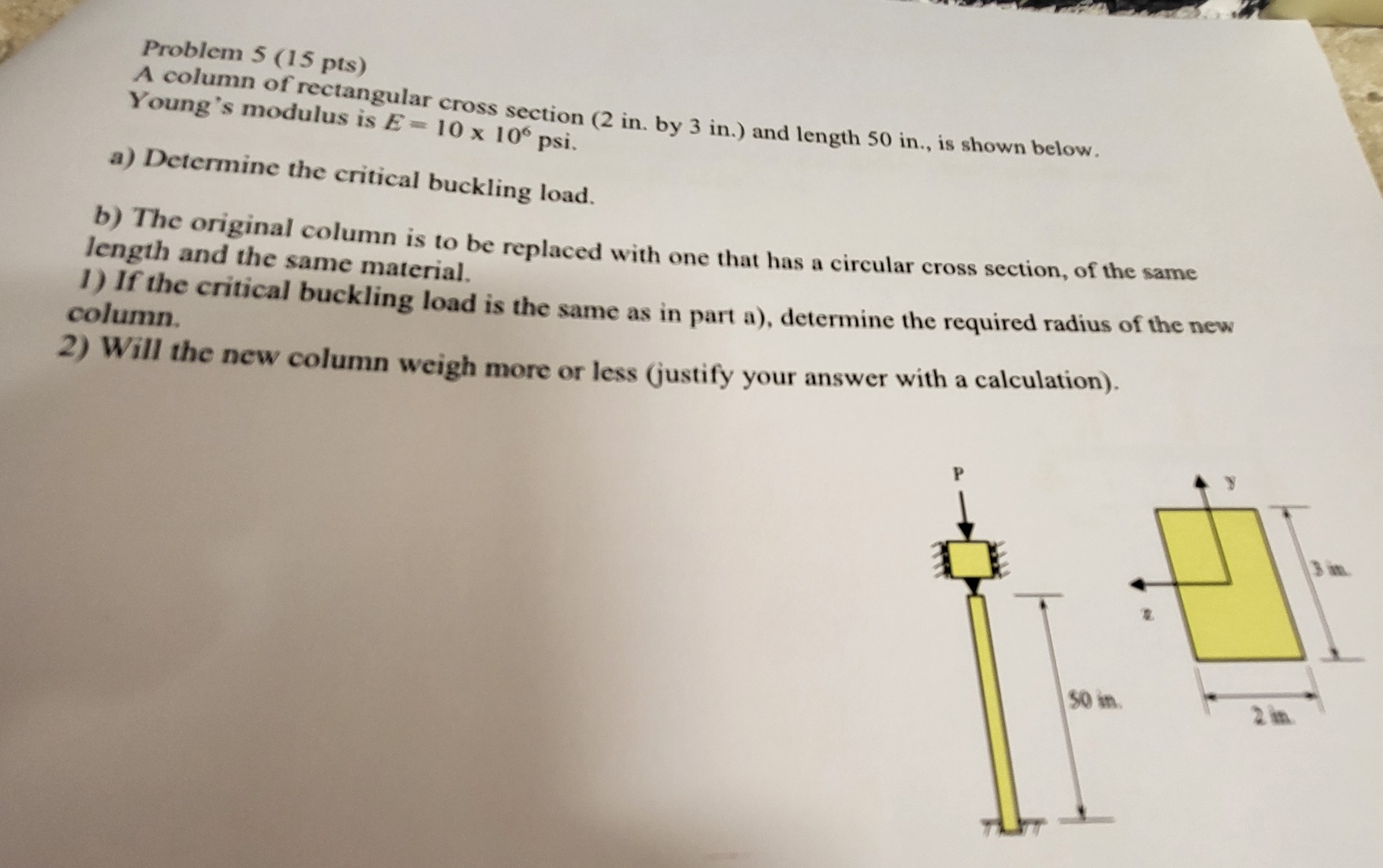 Problem 5 ( 1 5 pts ) A column of rectangular