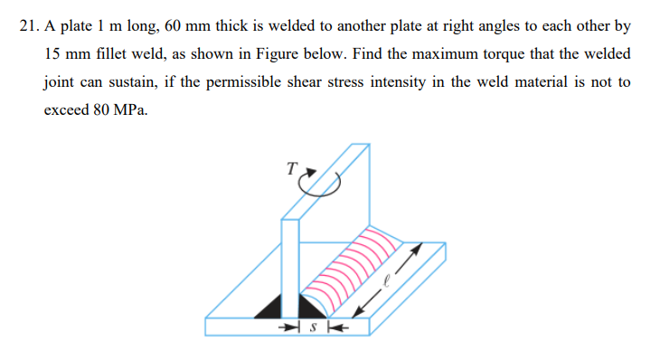 2 1 . A plate 1 m long, 6 0 mm thick is welded to