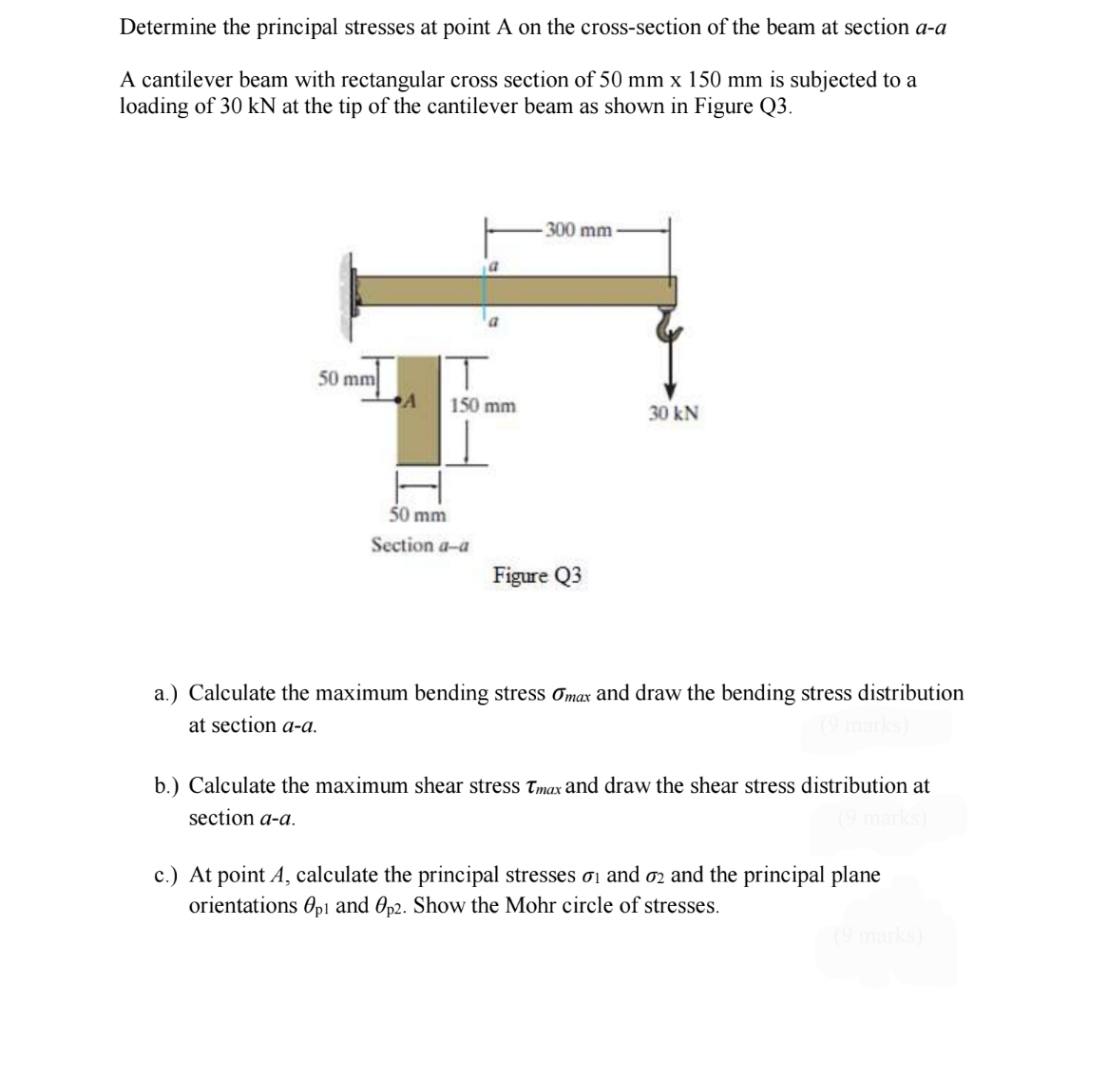 Determine the principal stresses at point A on