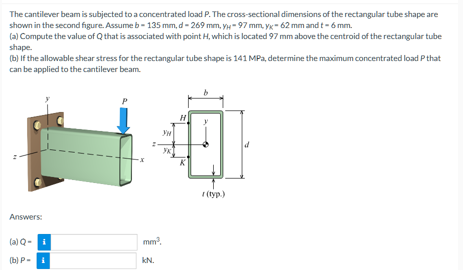 The cantilever beam is subjected to a