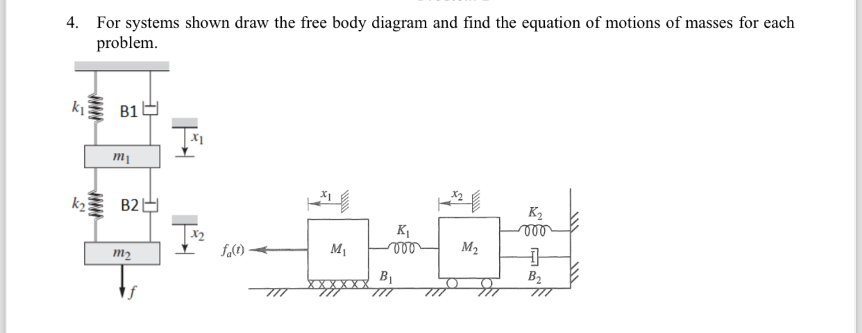 For systems shown draw the free body diagram and