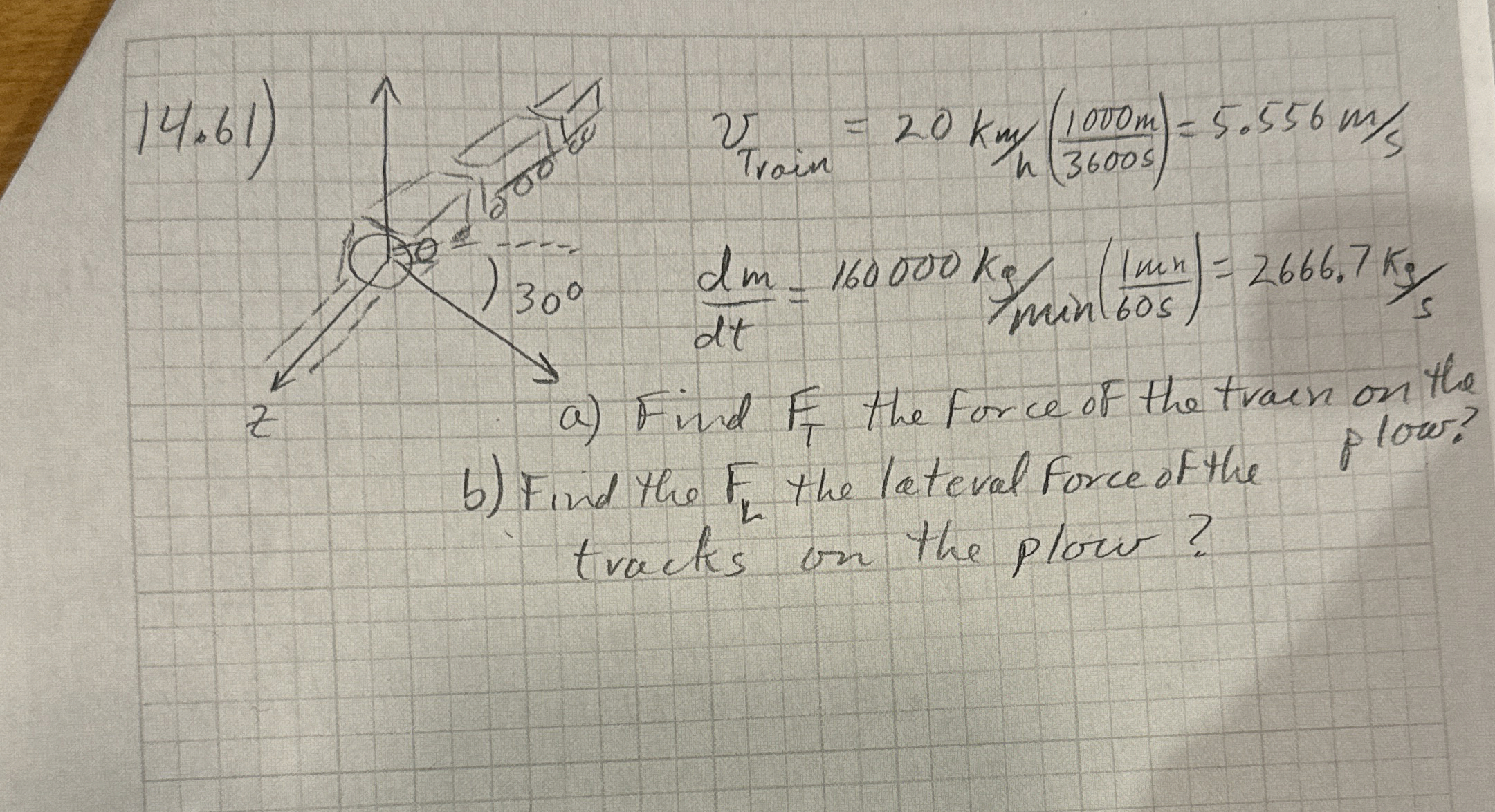 a ) Find F T the force of the traen on the b )