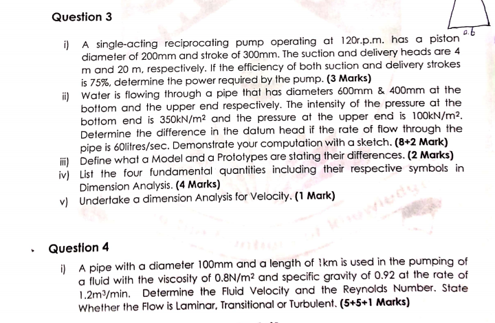 Question 3 i ) A single - acting reciprocating