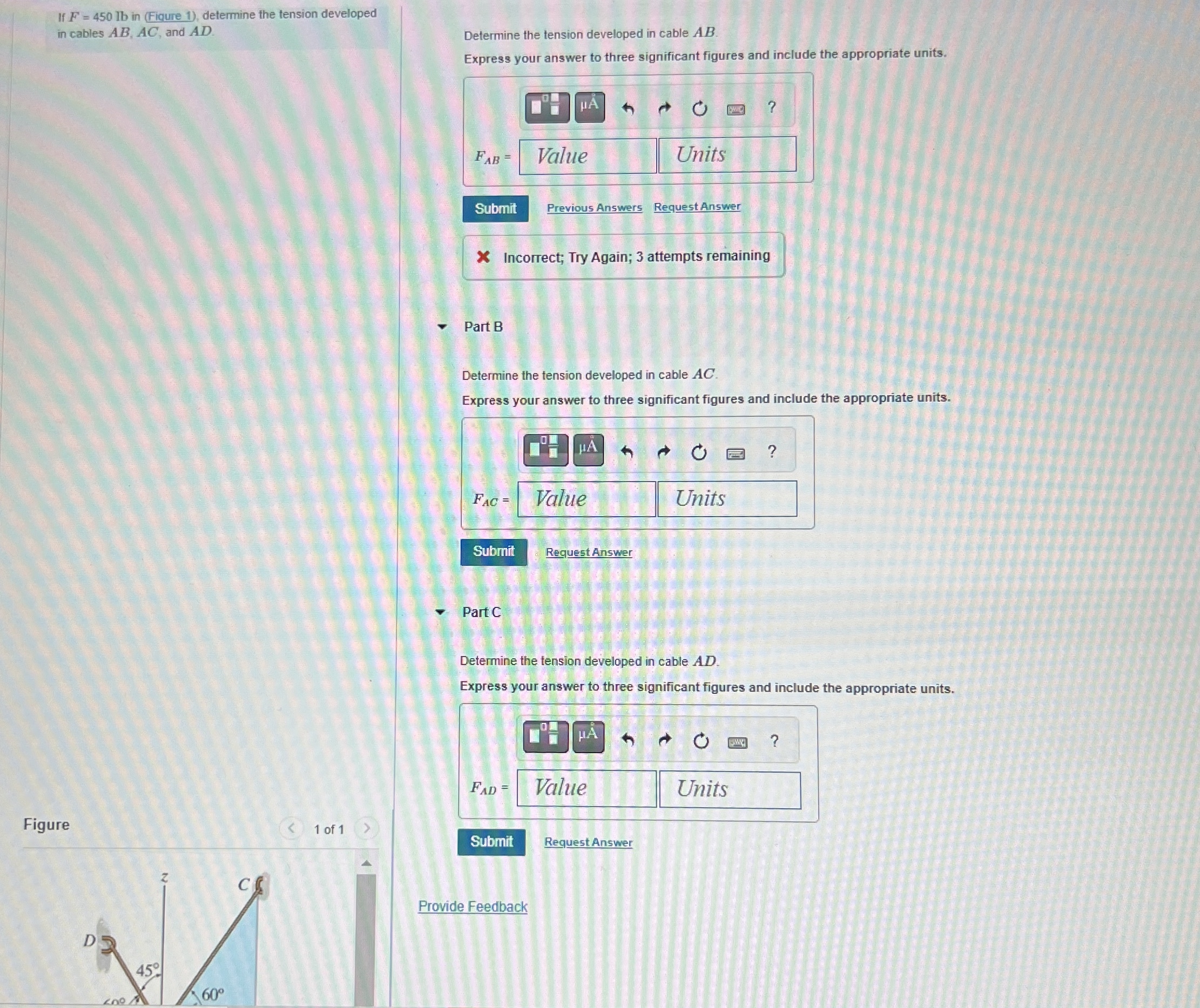 If F = 4 5 0 l b in ( Fiqure 1 ) , determine the