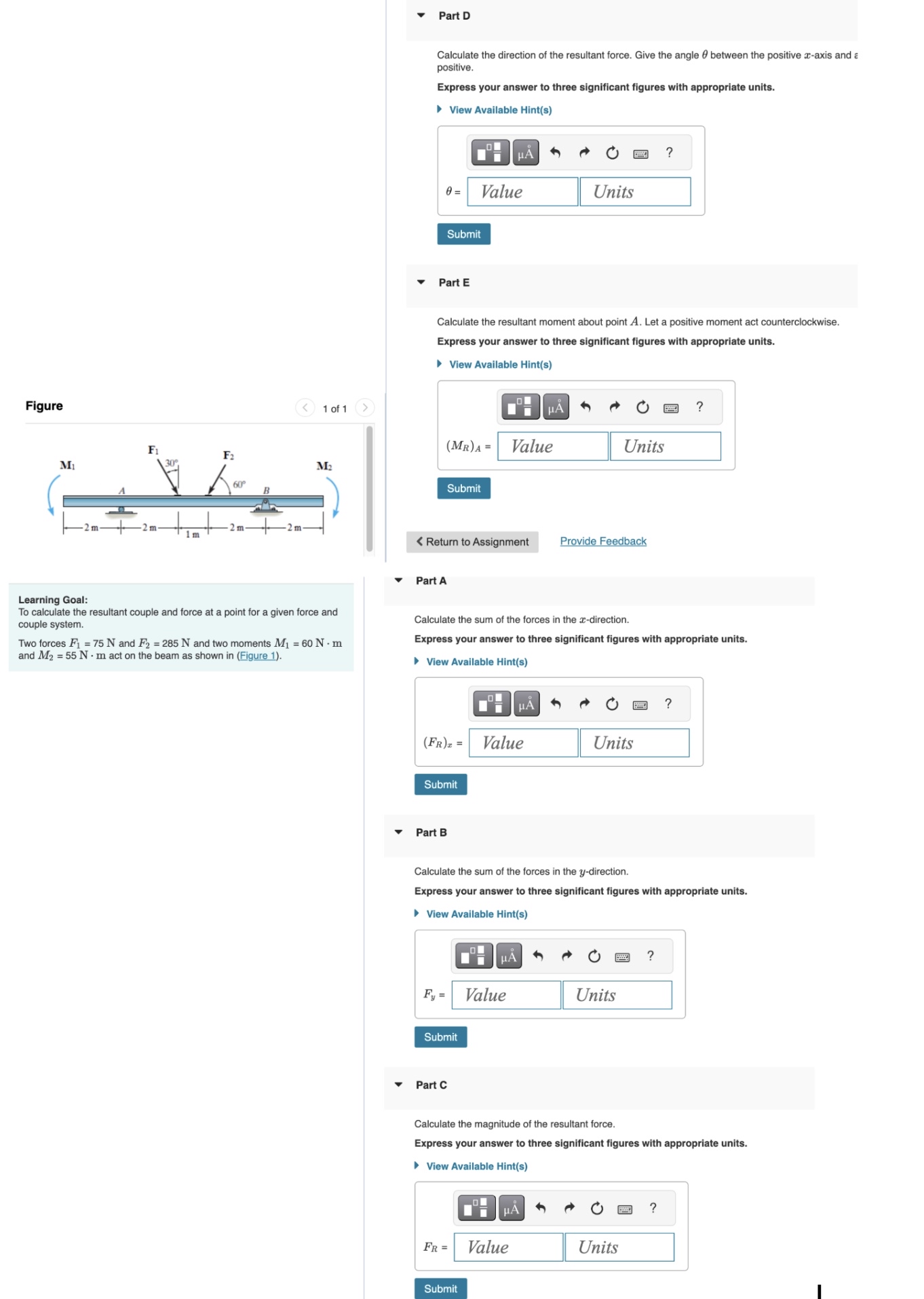 Part D Calculate the direction of the resultant