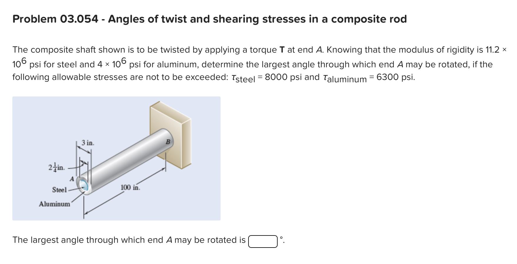 Problem 0 3 . 0 5 4 - Angles of twist and