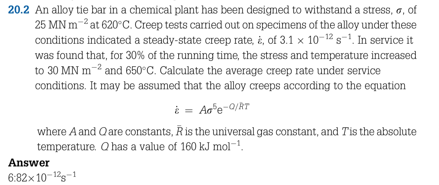 2 0 . 2 An alloy tie bar in a chemical plant has