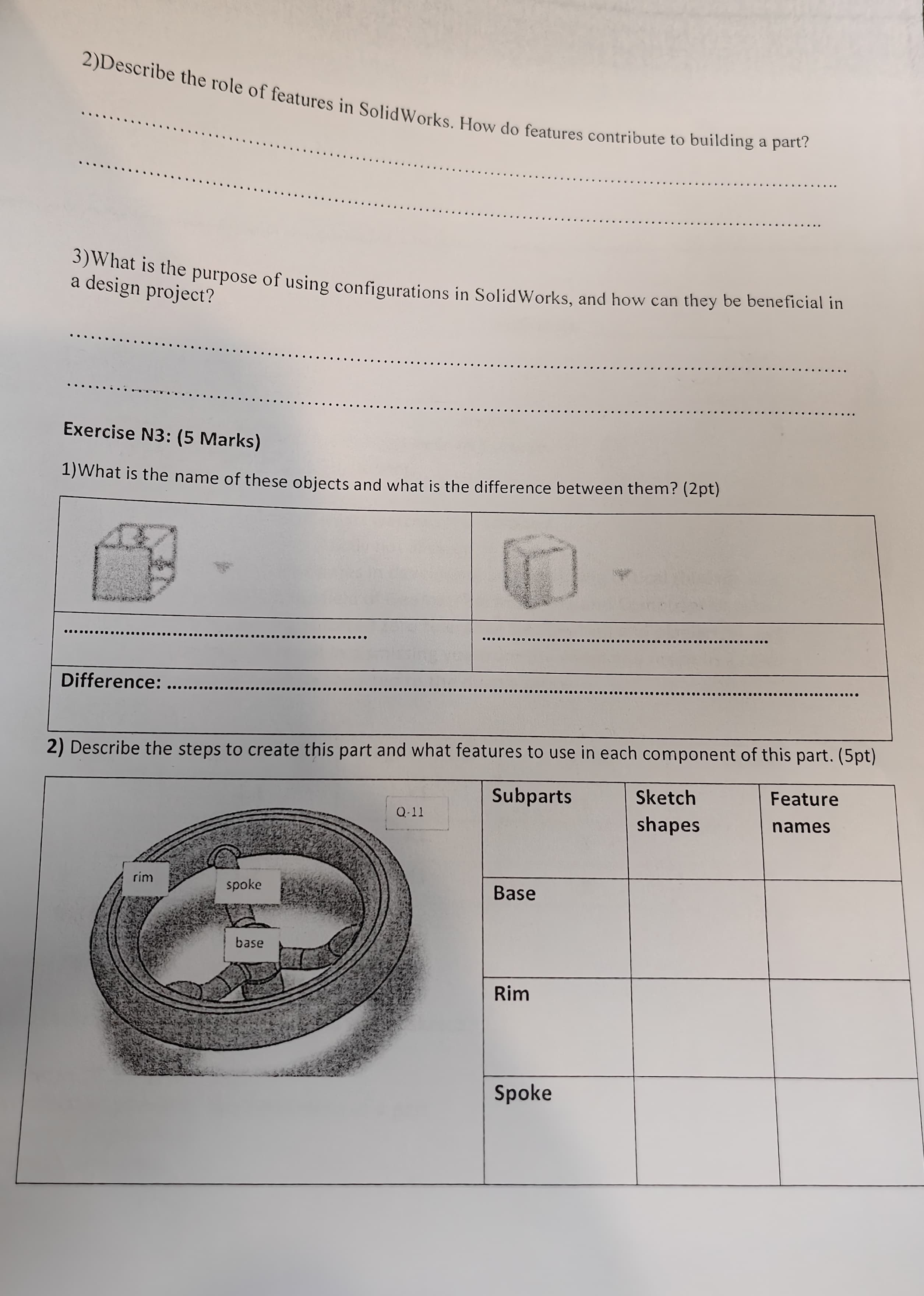 2 ) Describe the role of features in SolidWorks.