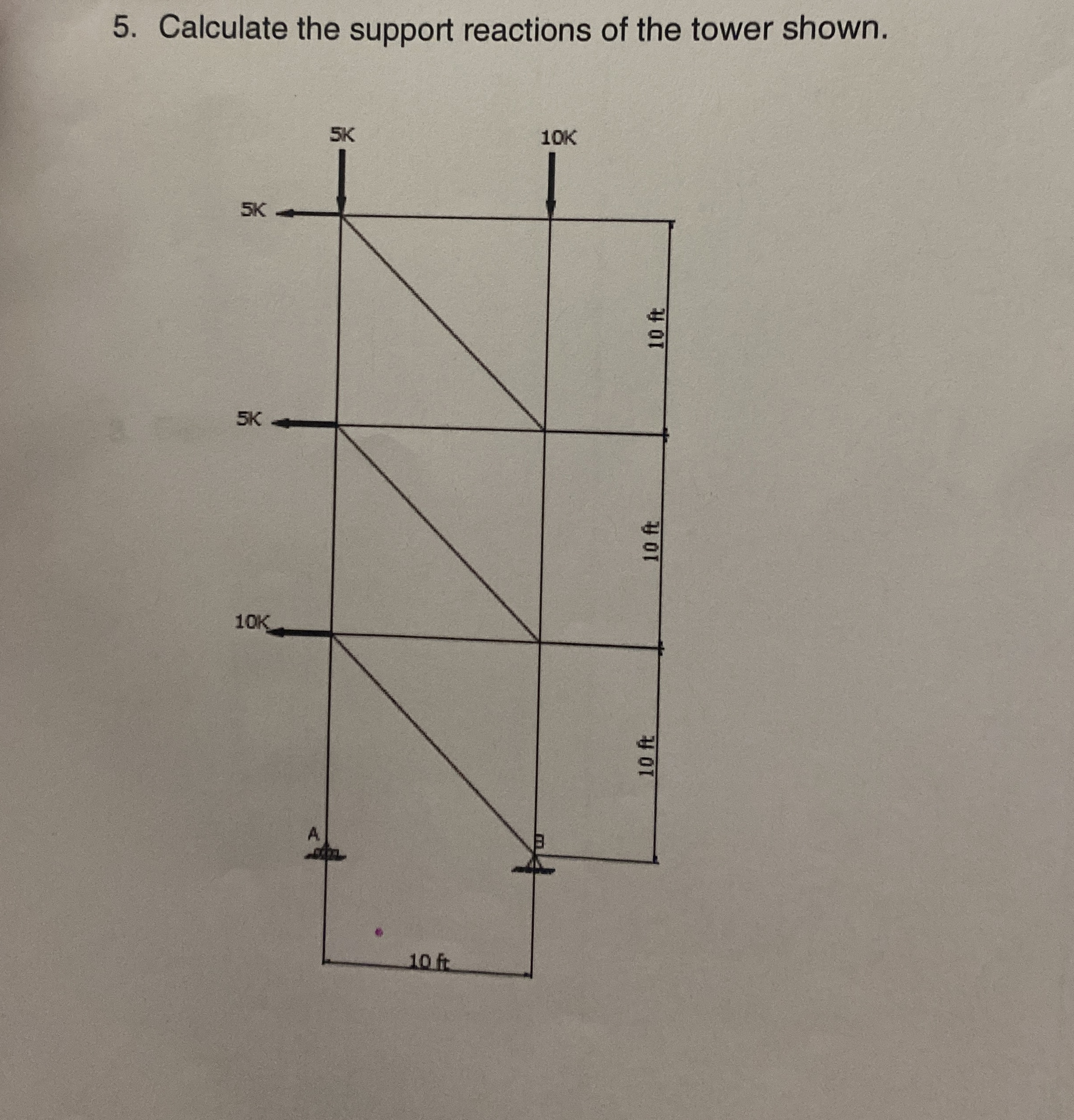 Calculate the support reactions of the tower