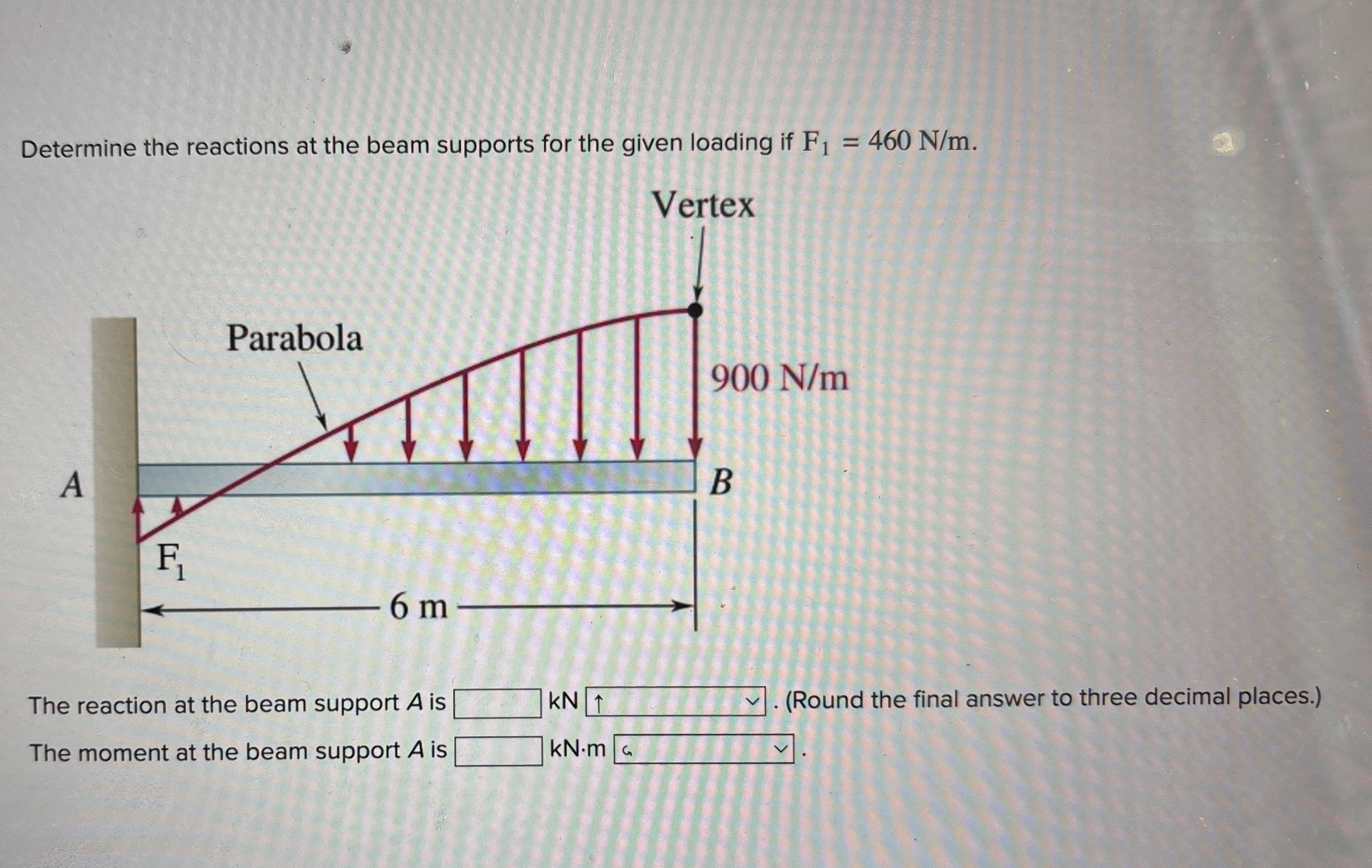 Determine the reactions at the beam supports for