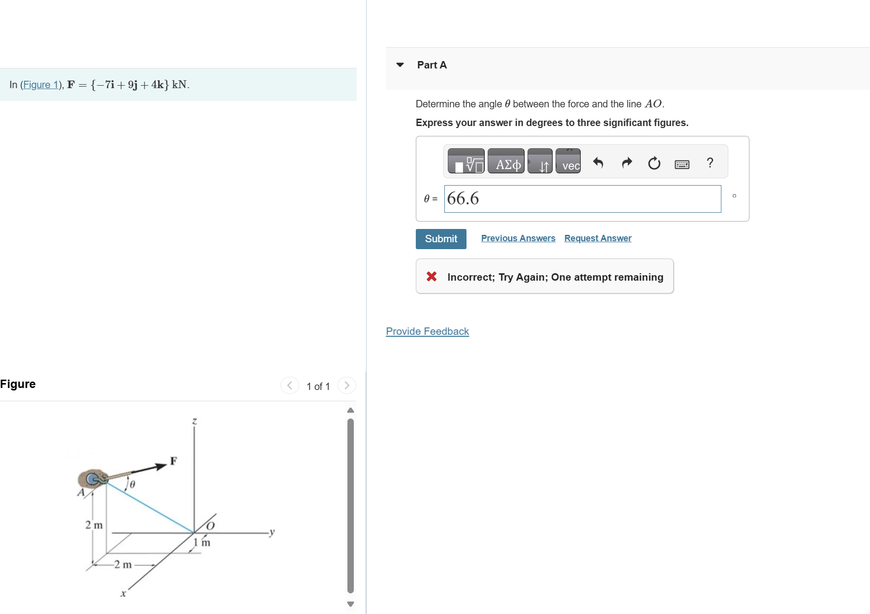 Part A Figure 1 ) , F = { - 7 i + 9 j + 4 k } k N
