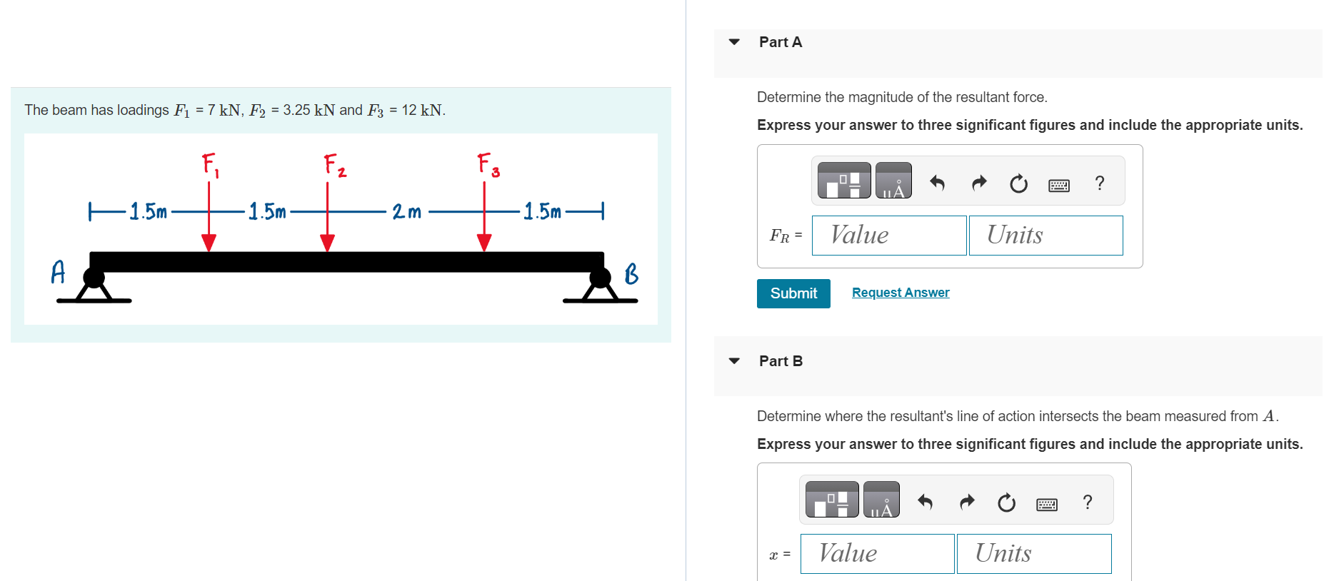 Part A The beam has loadings F 1 = 7 k N , F 2 =