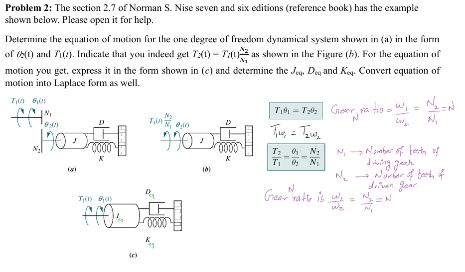 Problem 2 : The section 2 . 7 of Norman S . Nise