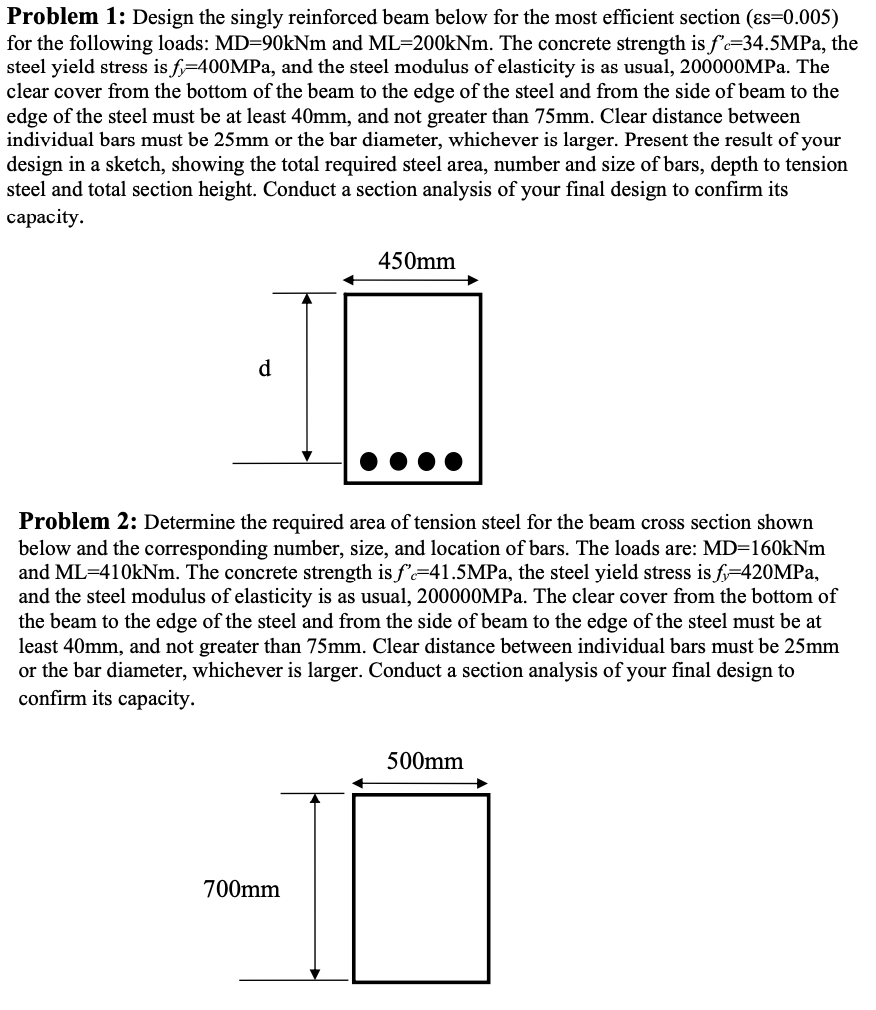 1 . Design the singly reinforced beam below for