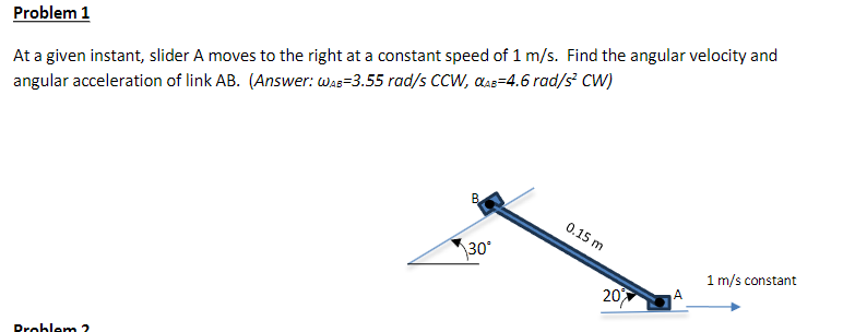 Problem 1 At a given instant, slider A moves to