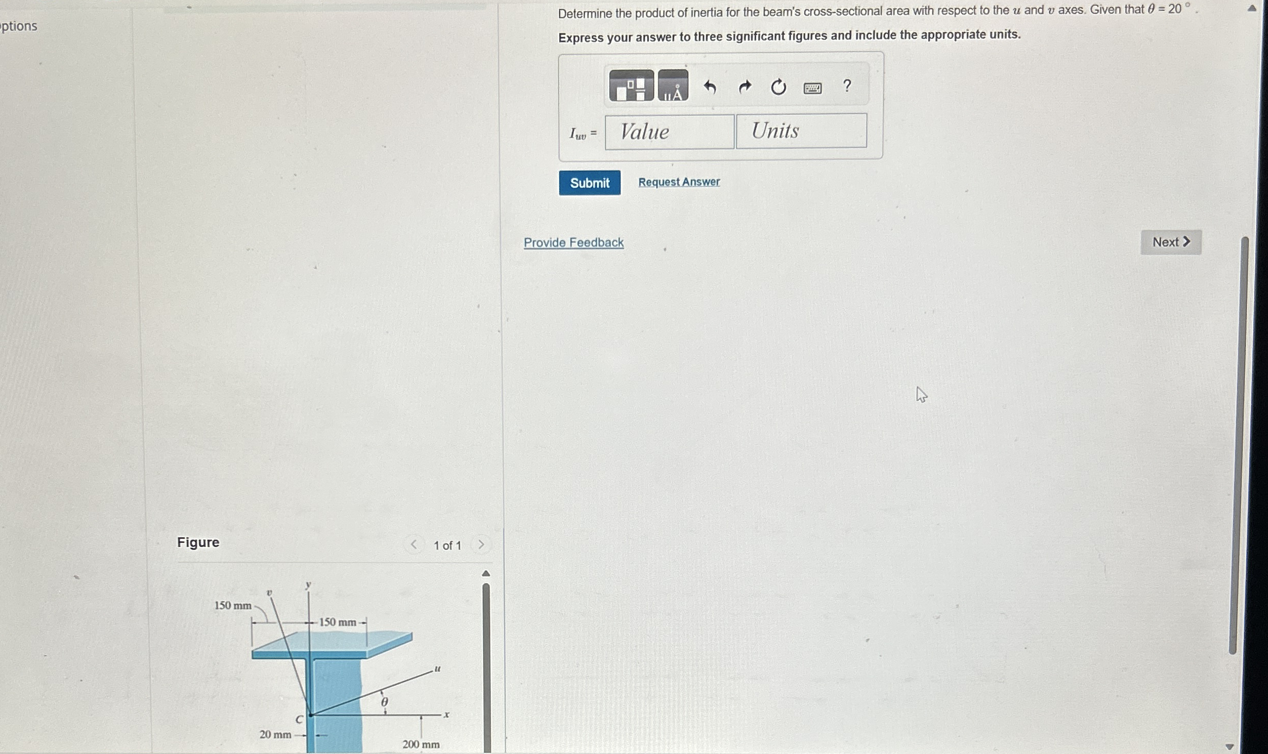 ptions Determine the product of inertia for the