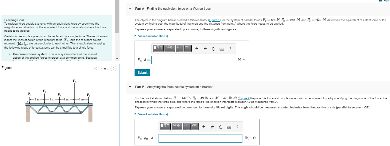 Part A - Finding the equivalent force on a Warren