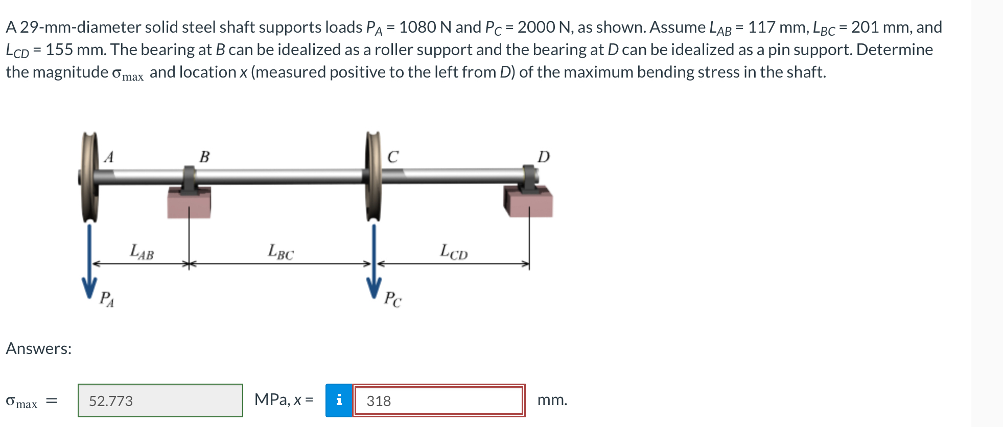A 2 9 - mm - diameter solid steel shaft supports