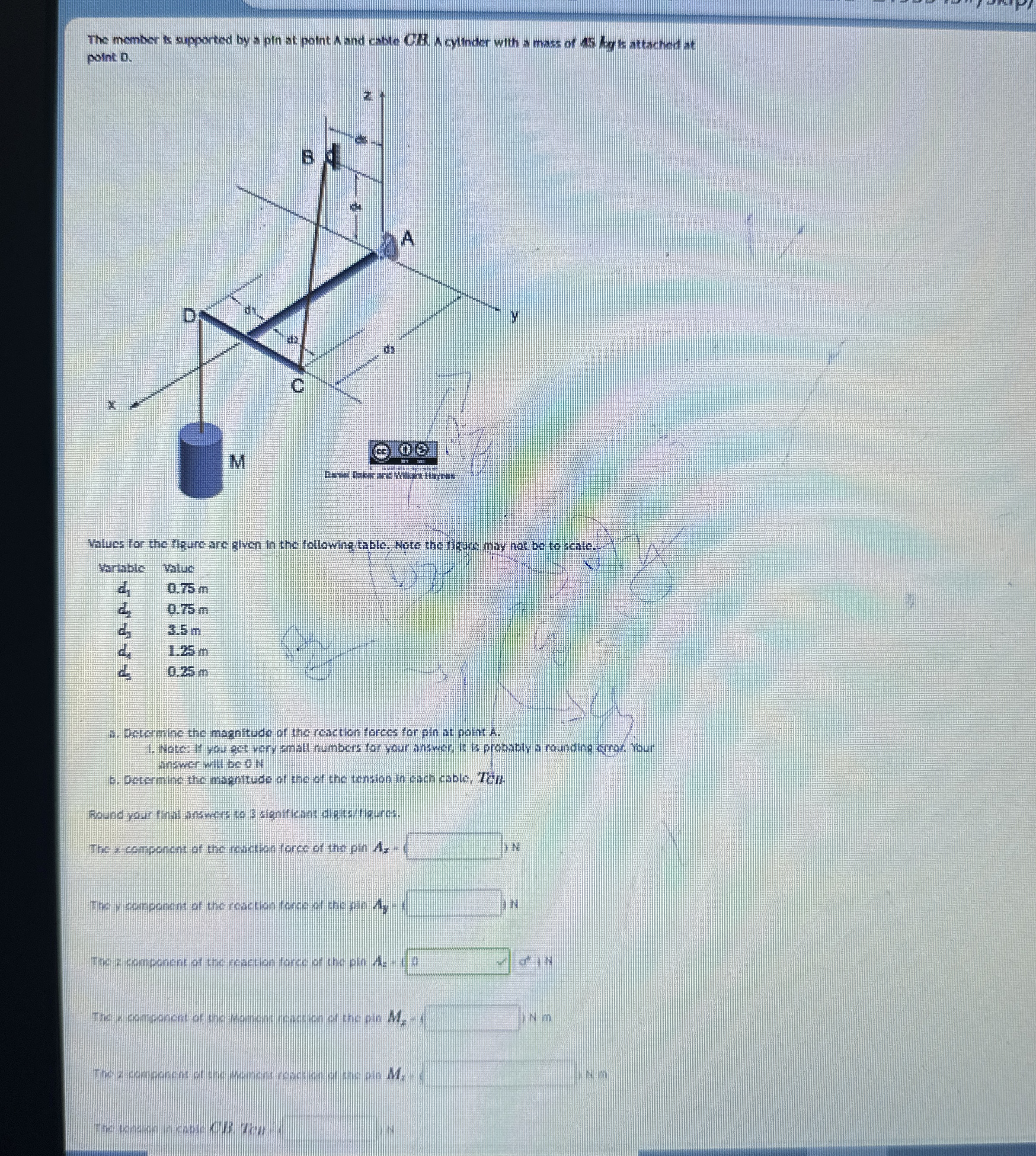 The menber ts supported by a pin at point A and