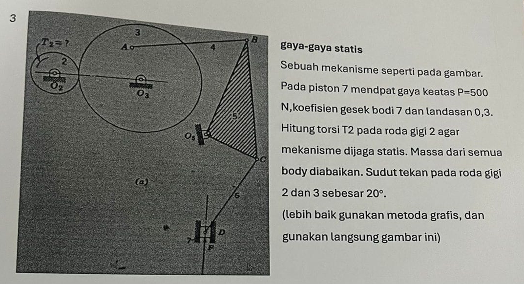 Sebuah mekanisme seperti pada gambar. Pada piston